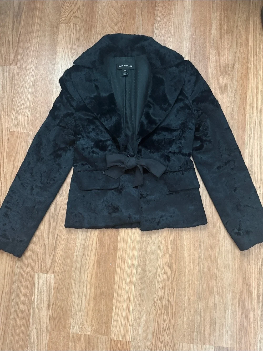 Club Monaco Black Faux Fur Tie-Waist Jacket